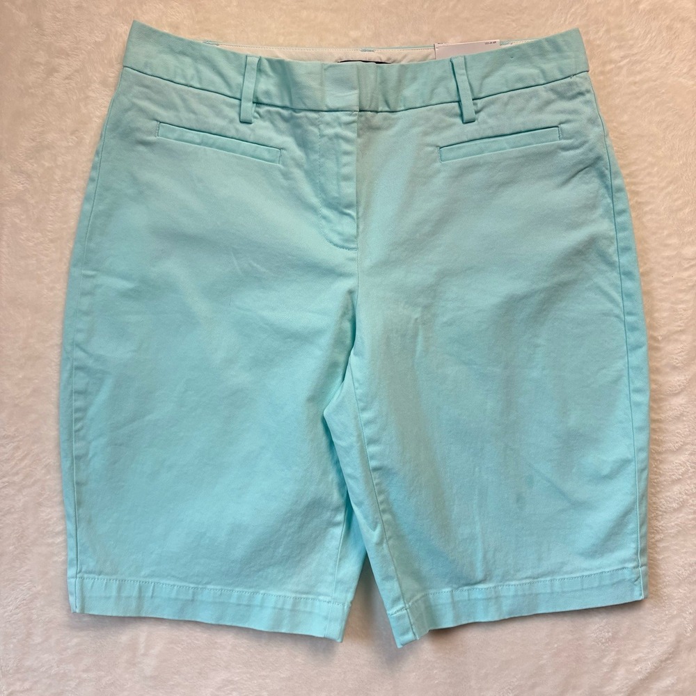 Lands End Shorts Women Sz 2 Seafoam Blue Mid Rise Chino Straight Fit‎